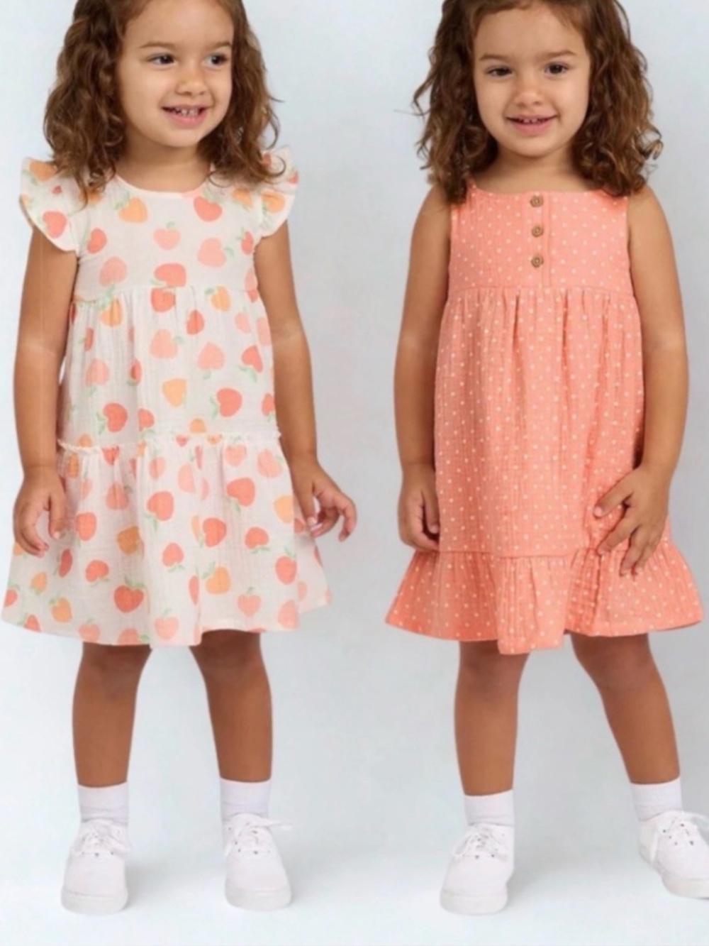 NWT Koala Baby 18M 2-Pack Muslin Gauze Dresses Peaches Polka Dot